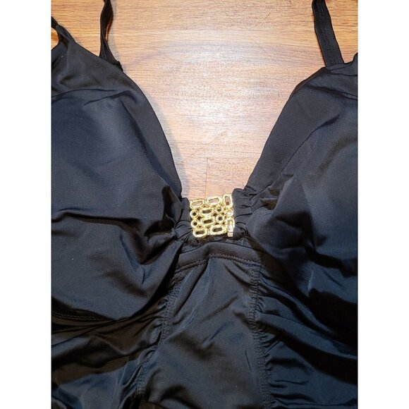 Tropical Escape Womens Size 20W Solid Black One Piece Swimsuit - Picture 2 of 4